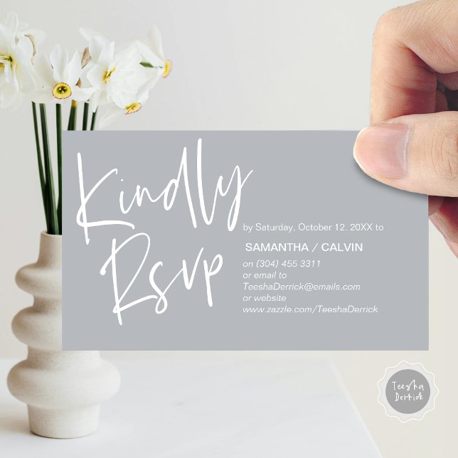 Wedding RSVP, Casual Elegance, Invitation respond (Kindly RSVP, Wedding Invitation Response Enclosed Card, in chill grey)