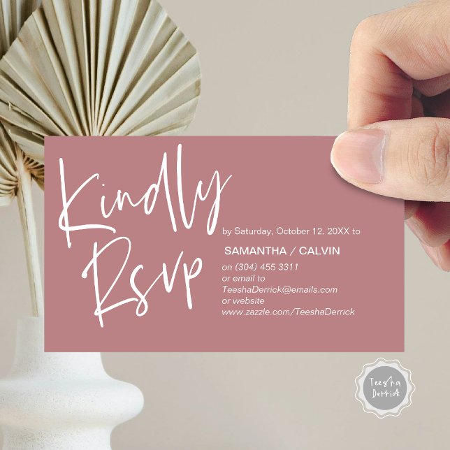 Wedding RSVP, Casual Elegance, Invitation respond (Kindly RSVP, Wedding Invitation Response Enclosed Card, in dusty rose pink)