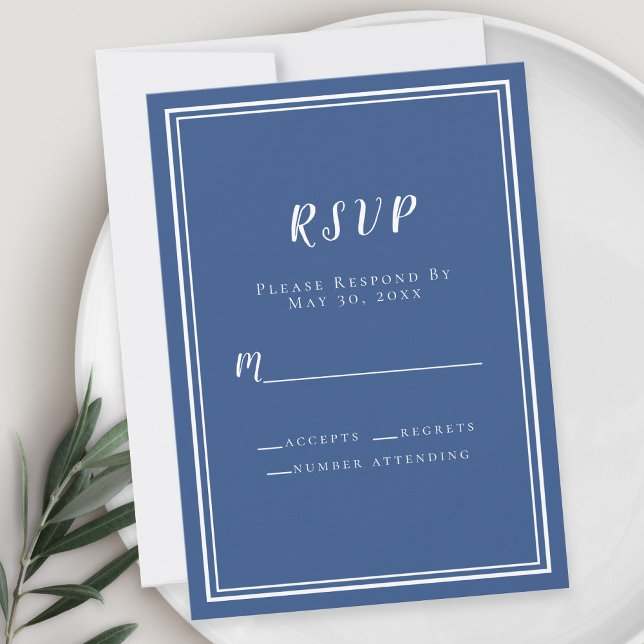 Wedding RSVP Classic Blue Simple Chic Minimalist (Wedding RSVP Classic Blue Simple Chic Minimalist Enclosure Card)