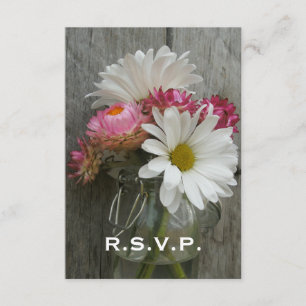 Wedding RSVP: Daisies, Strawflowers, & Barnwood RSVP Card