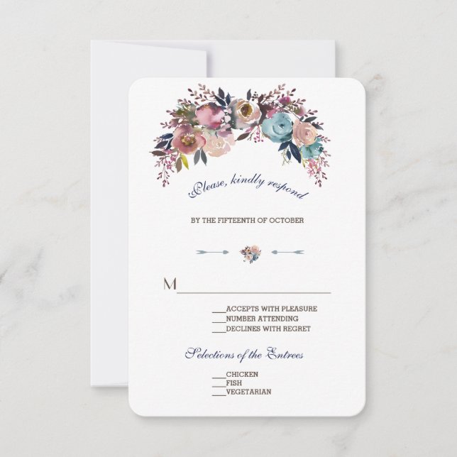 Wedding RSVP | Dusty Blue Misty Rose Bouquet (Front)