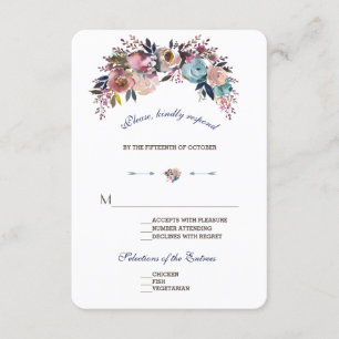 Wedding RSVP Dusty Blue Misty Rose Bouquet Card