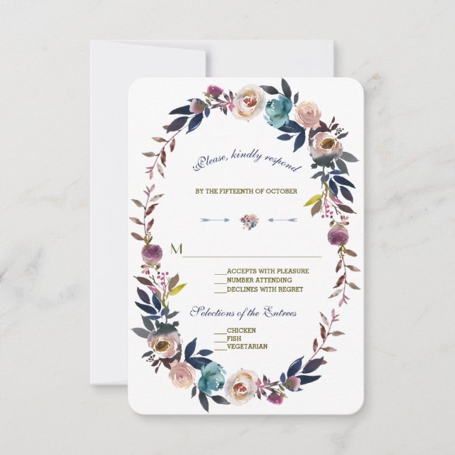 Wedding RSVP | Dusty Blue Misty Rose Wreath (Front)