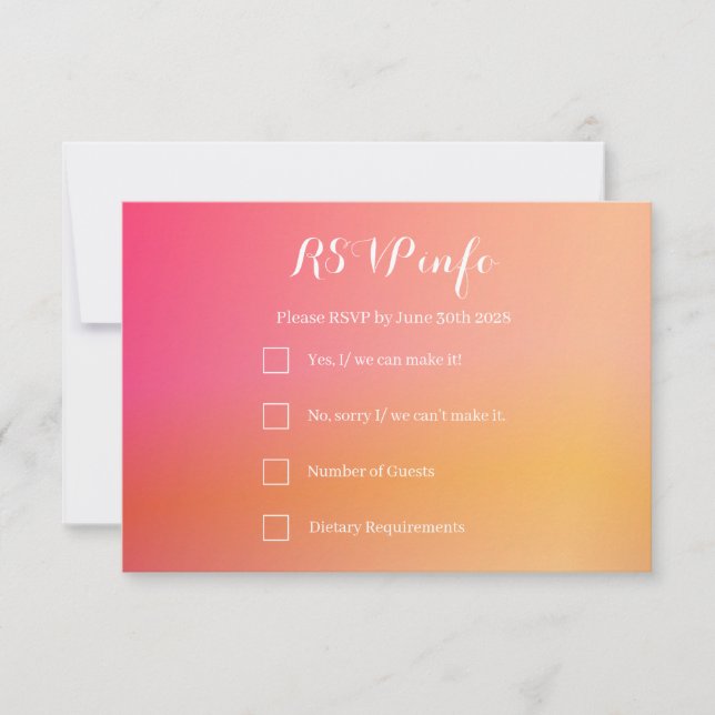 Wedding RSVP Elegant Orange Peach Ombre Card (Front)