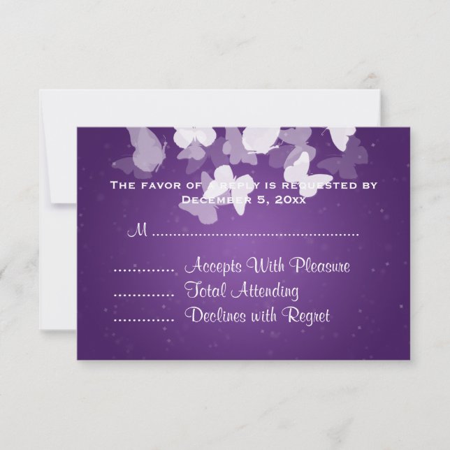 Wedding RSVP Elusive Butterflies Purple Card (Front)