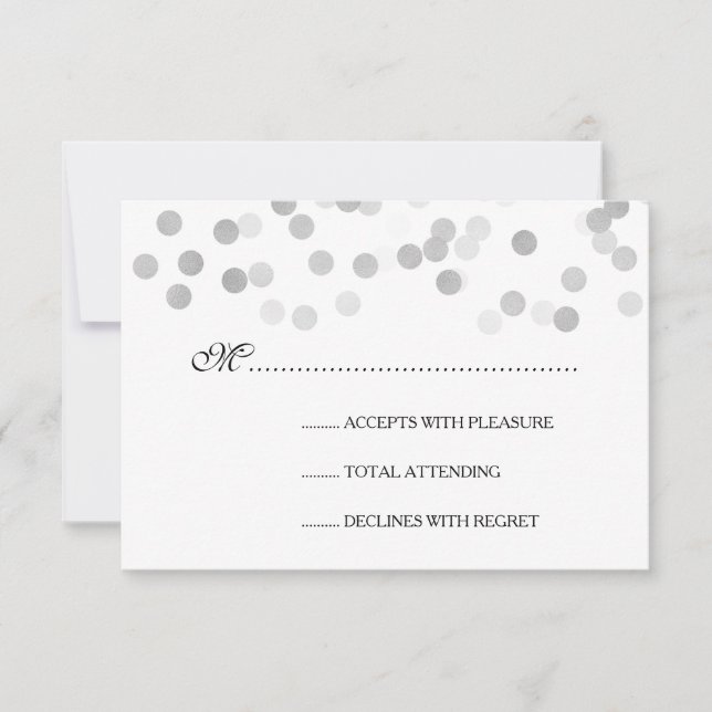 Wedding RSVP Faux Silver Foil Glitter Lights (Front)