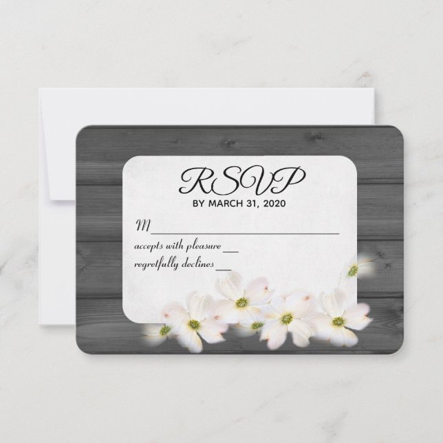 wedding RSVP floral on black wood (Front)