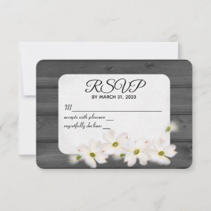 wedding RSVP floral on black wood