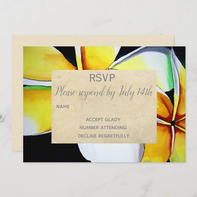 Wedding RSVP frangipani tropical beach flower art Invitation (Front/Back)