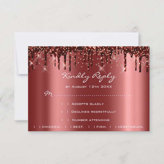 Wedding RSVP Gold Drips Burgundy Bridal Shower (Front)