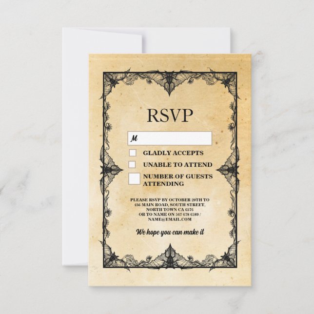 Wedding RSVP Gothic Frame Rustic Halloween Cards (Front)