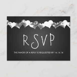 Wedding RSVP Grunge Hearts Black Card