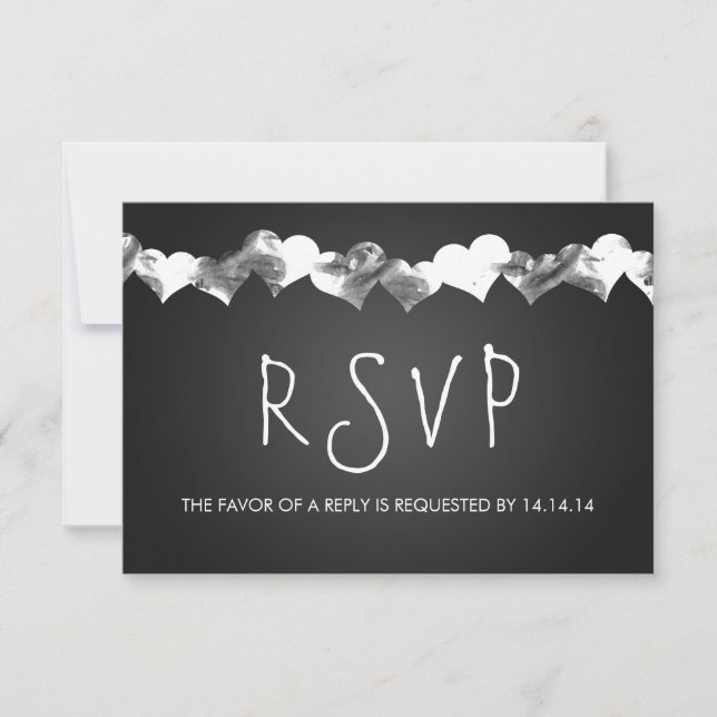 Wedding RSVP Grunge Hearts Black Card (Front)