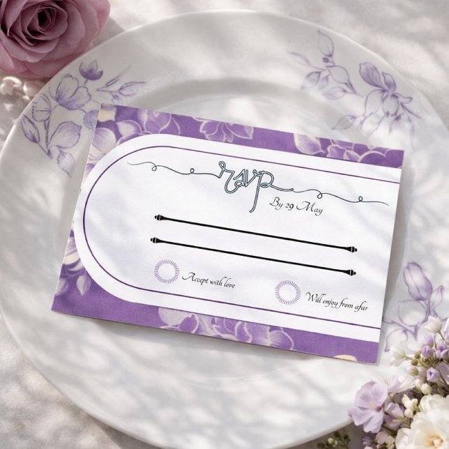 Wedding RSVP Insert purple Vintage Art  Invitation Postcard (Creator Uploaded)