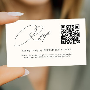 Wedding RSVP ivory black insert QR code enclosure
