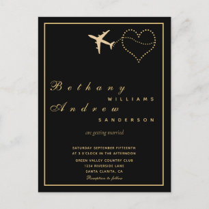 Wedding RSVP l invitation Black Gold All in One Postcard
