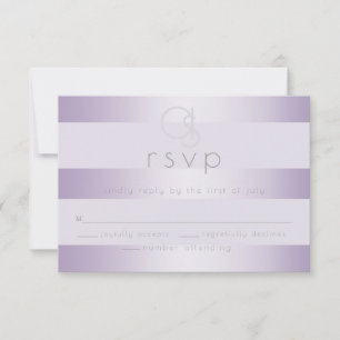 Wedding RSVP    Lilac Shimmer Stripes Monogram Card