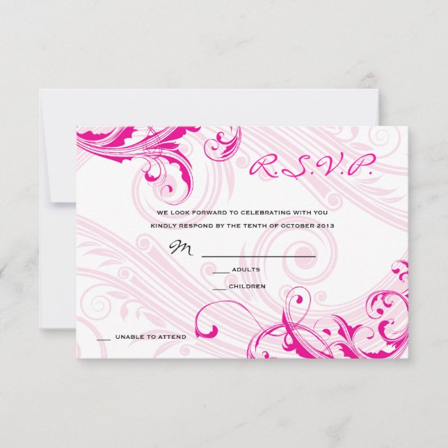 Wedding RSVP Magenta Classic Scroll Fleurish Invitation (Front)