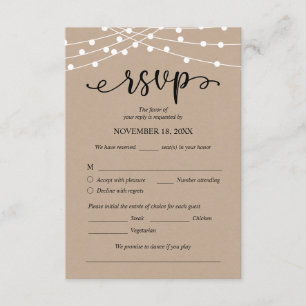 Wedding RSVP, Meal Options, Kraft String Lights Enclosure Card