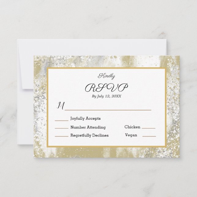  Wedding RSVP Meal Response Elegant Silver Gold  (Front)