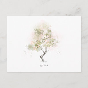 Wedding RSVP Minimal Modern Green Watercolor Tree Invitation Postcard