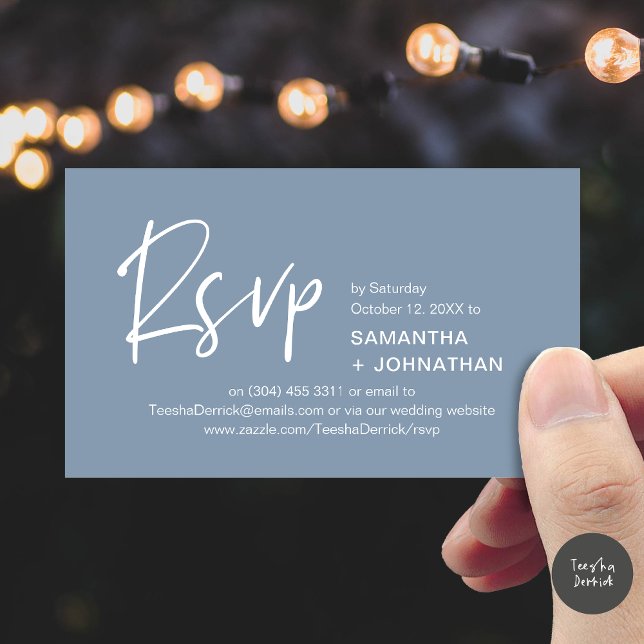 Wedding RSVP Modern Dinner Invitation Reminder (Kindly RSVP Modern Minimalist Wedding Dinner Invites Reminder Enclosed Card Phone Email Dusty Blue)