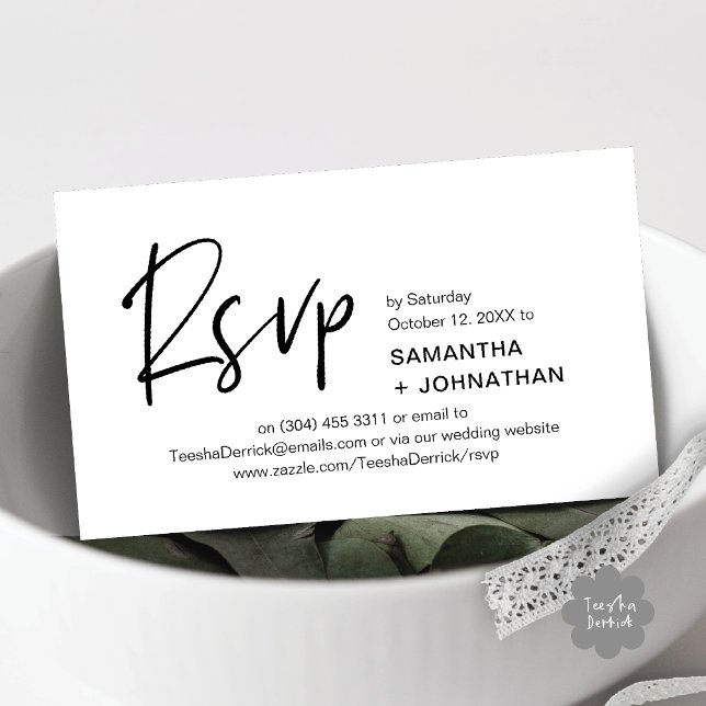 Wedding RSVP Modern Minimalist Dinner Invitation (Kindly RSVP Modern Minimalist Wedding Dinner Invites Reminder Enclosed Card Phone Email Black White)