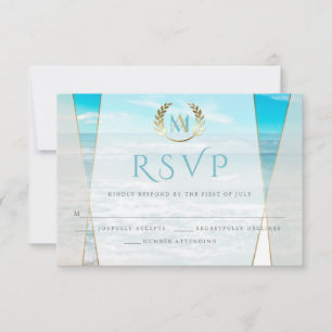 Wedding RSVP    Modern Monogram Beach Wedding Card