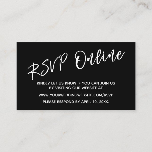 Wedding RSVP Online Casual Handwriting Black Card (Front)