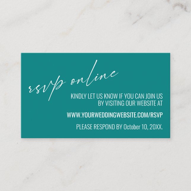 Wedding RSVP Online Contemporary Teal Enclosure Card (Front)