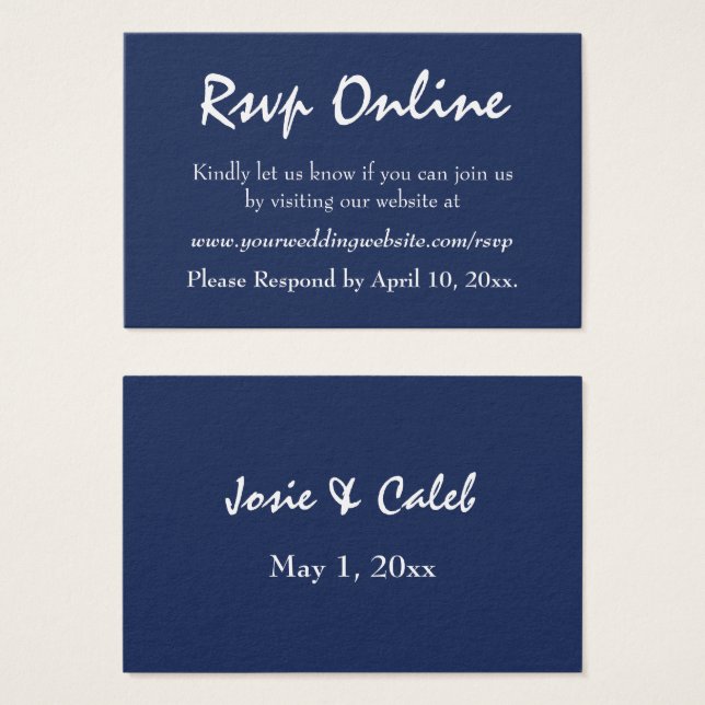Wedding RSVP Online Editable White Text on Navy (Front & Back)