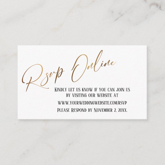 Wedding RSVP Online Gold Elegant Handwriting Enclosure Card (Front)