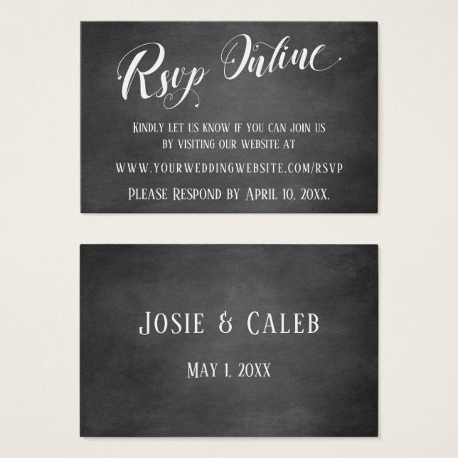 Wedding RSVP Online Hearts Script & Chalkboard (Front & Back)