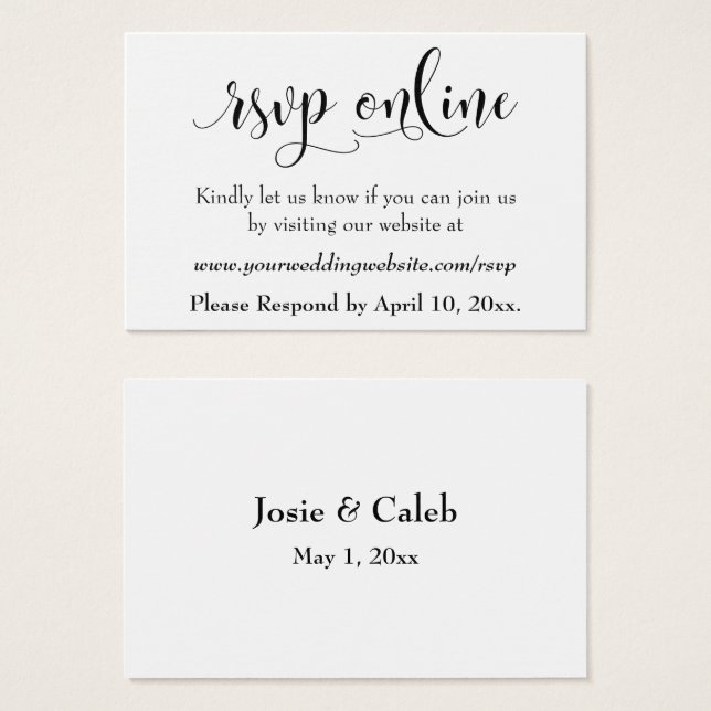 Wedding RSVP Online Insert Black Script, White, 01 (Front & Back)