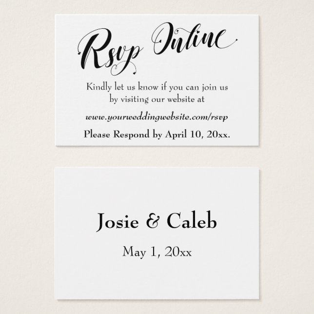 Wedding RSVP Online Insert Black Script, White, 02 (Front & Back)