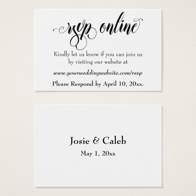 Wedding RSVP Online Insert Black Script, White, 05 (Front & Back)