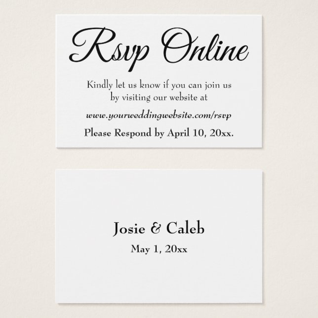 Wedding RSVP Online Insert Black Script, White, 09 (Front & Back)