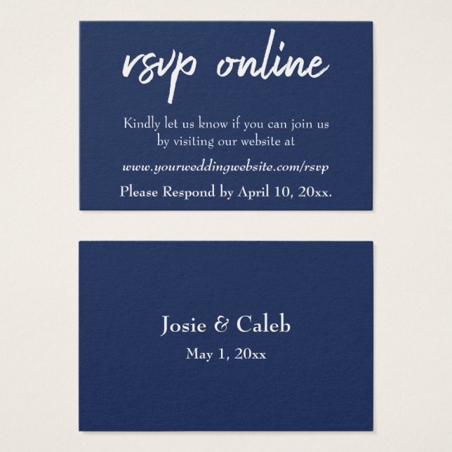 Wedding RSVP Online Insert Navy Script & White, 14 (Front & Back)