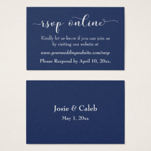 Wedding RSVP Online Insert White Script & Navy, 12