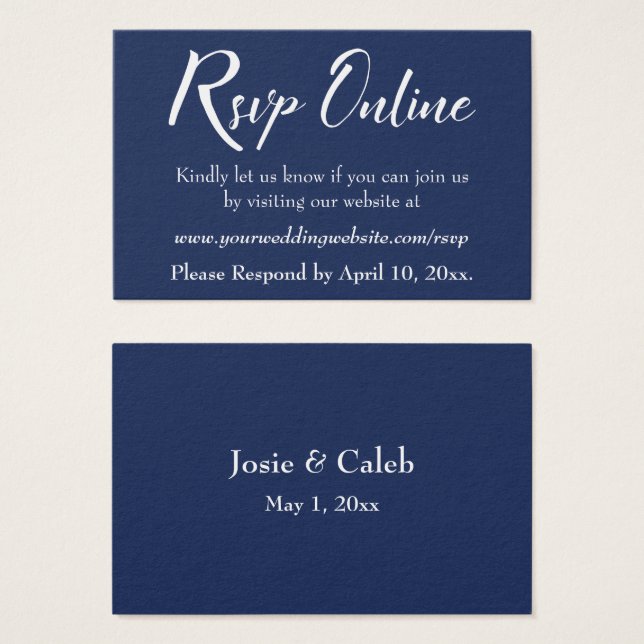 Wedding RSVP Online Insert White Script & Navy, 13 (Front & Back)