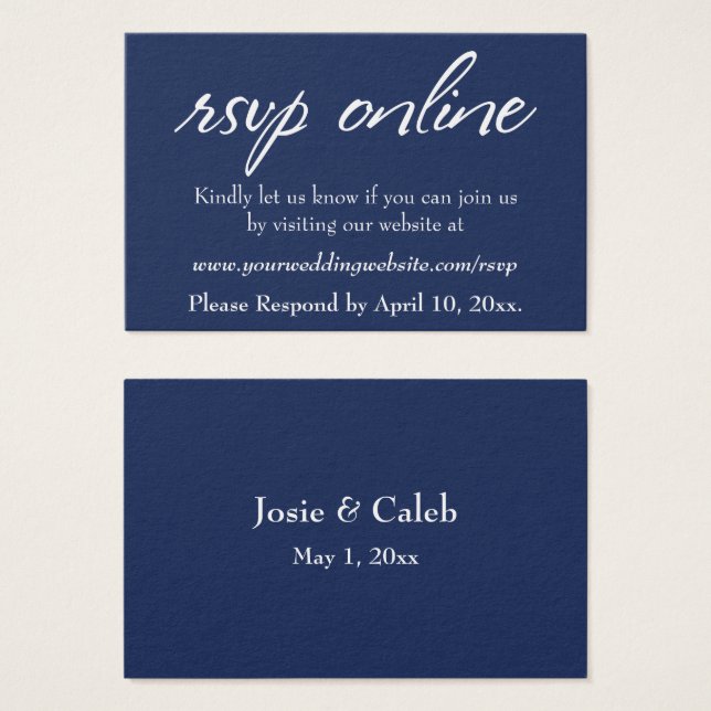Wedding RSVP Online Insert White Script & Navy, 17 (Front & Back)