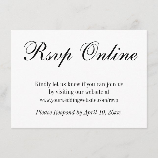 Wedding RSVP Online Simple Elegant Black and White Enclosure Card (Front)
