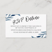 Wedding RSVP Online Typography Blue Painted Leaves
