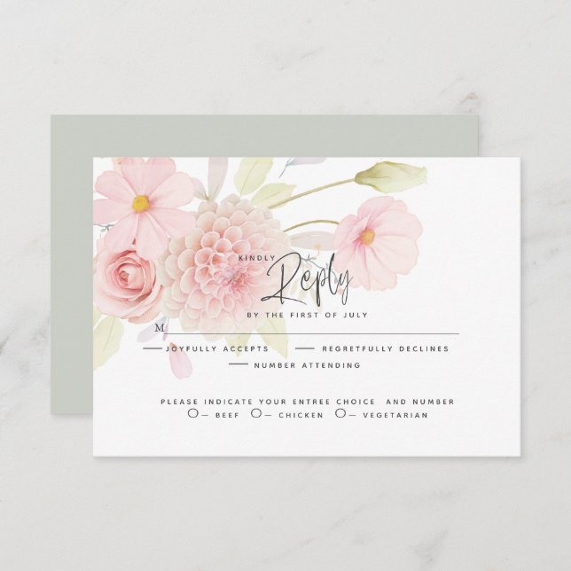 Wedding RSVP | Pastel Pink Flowers  (Front/Back)