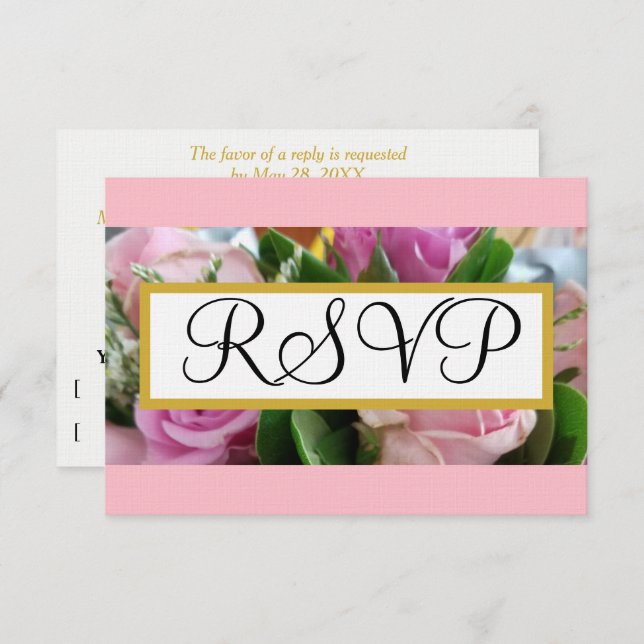 Wedding RSVP :Pastel Pink Roses Gold (Front/Back)