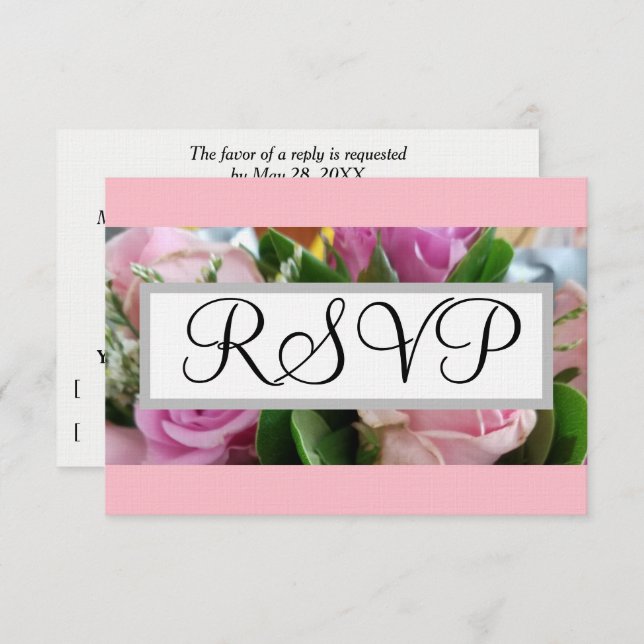Wedding RSVP :Pastel Pink Roses Greenery (Front/Back)