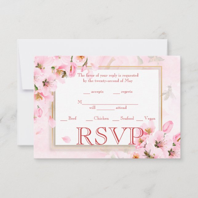 Wedding RSVP Pink Cherry Blossom Card (Front)
