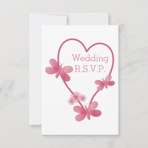 Wedding RSVP Pink Heart And Butterflies Card