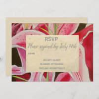 Wedding RSVP Pink lillies flower art rustic