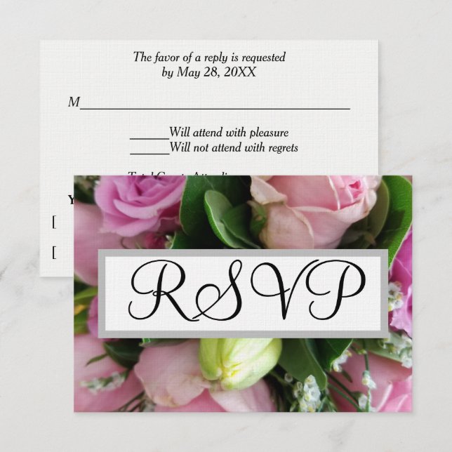 Wedding RSVP Pink Roses Card (Front/Back)